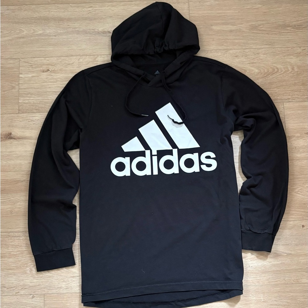 Black Minimal Athletic Adidas Logo Hoodie Size L